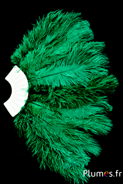 Éventail en plumes d’autruche - 20 plumes, cuir blanc - vert